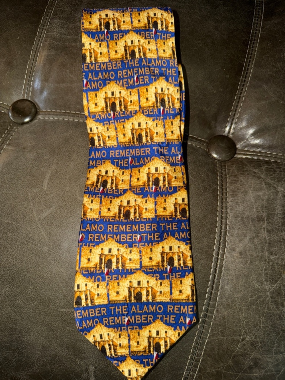 Remember The Alamo Blue and Gold Printed Men's Tie